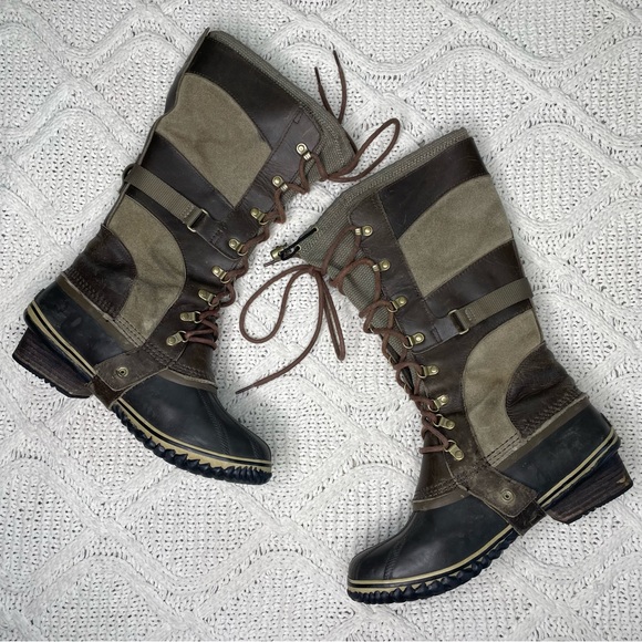 Sorel Shoes - Sorel Conquest Carly NL2033-208 Tall Suede Leather Duck Lace Up Winter Boots